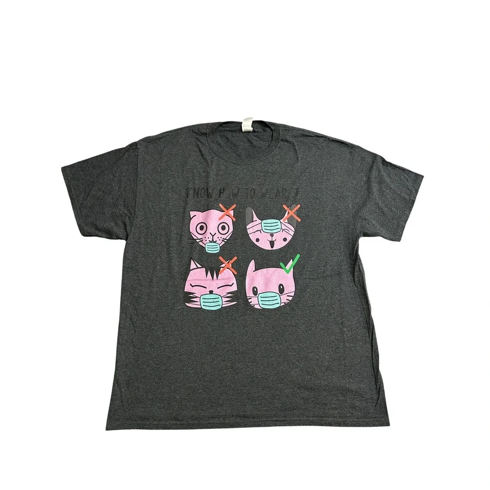Fruit of‎ the Loom T-Shirt Mens XL Gray Excellent Cat Mask Graphic Tee